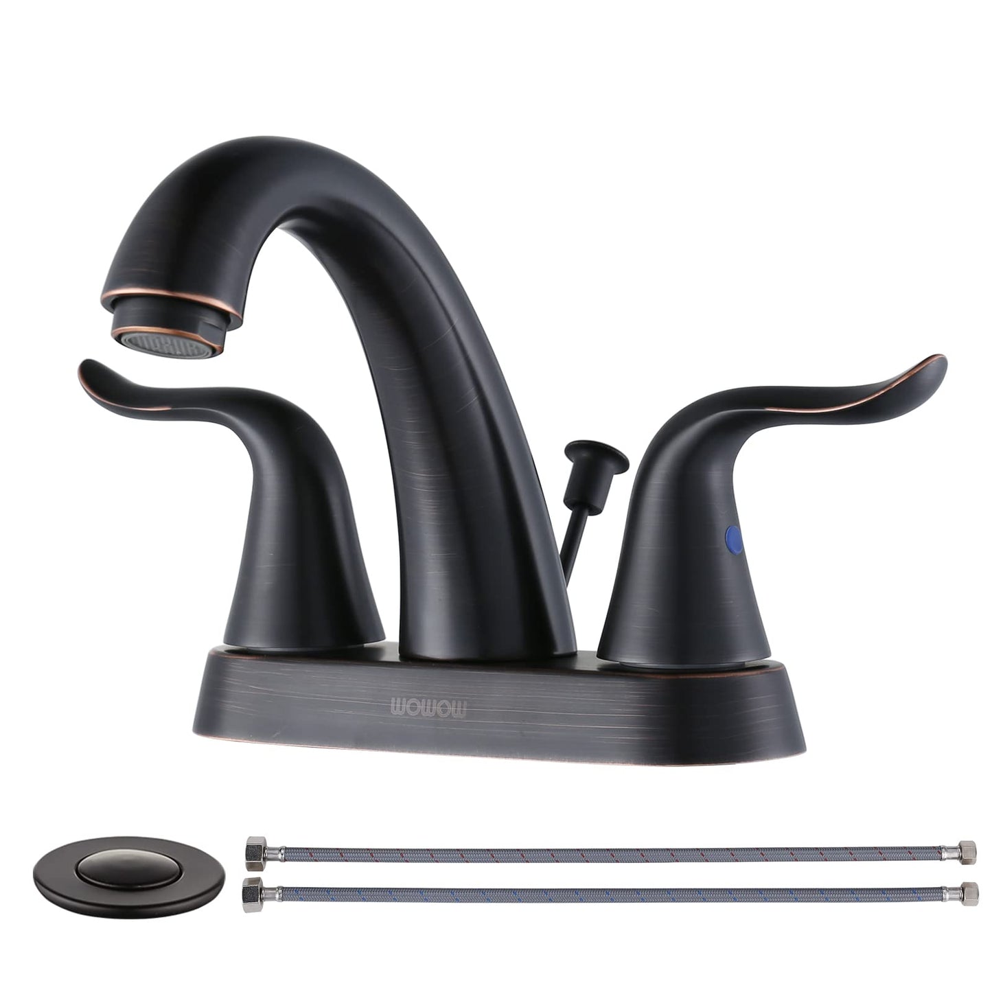 WOWOW Bathroom Faucet 4 inch Centerset Oiled Rubbed Bronze Bathroom Sink Faucet Lift Rod Drain Assembly Stainless Steel Faucets for Bathroom Faucet Retro Lavatory