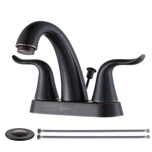 WOWOW Bathroom Faucet 4 inch Centerset Oiled Rubbed Bronze Bathroom Sink Faucet Lift Rod Drain Assembly Stainless Steel Faucets for Bathroom Faucet Retro Lavatory