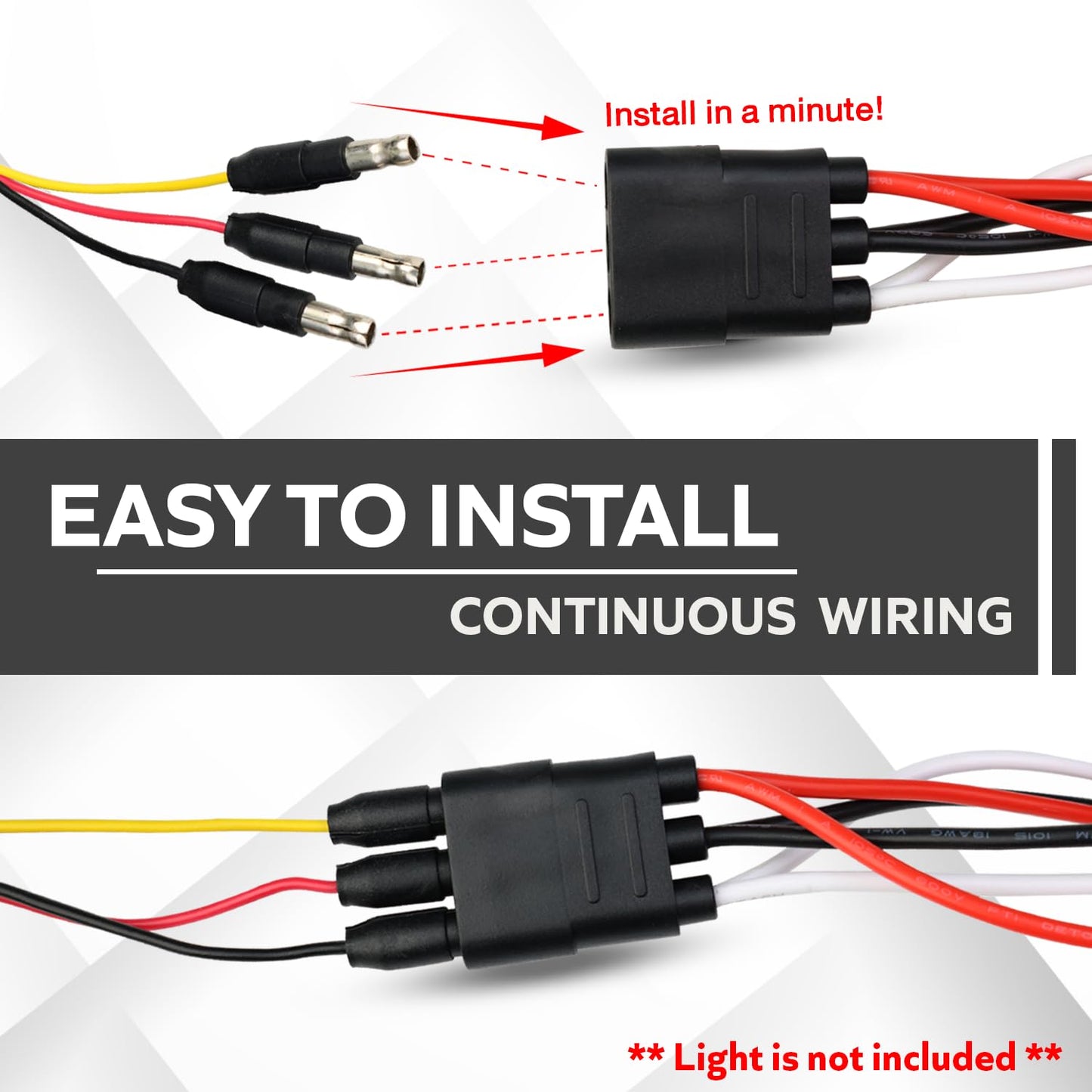 Ledvillage 100 Counts of 3 Prong Female Bullet Plug Wiring Harness Continuous Wire Harness Roll (6.5" Lead Spacing Between Plugs) 3 Prong Socket Plug