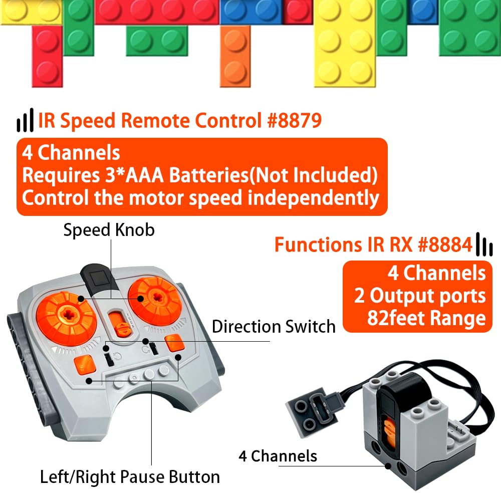48Pcs Power Function Kit Set Motor Battery Infrared-Remote-Control Receiver Train Adjustable Speed Motor, Power Change Parts Compatible with mainbrands Technic-Parts