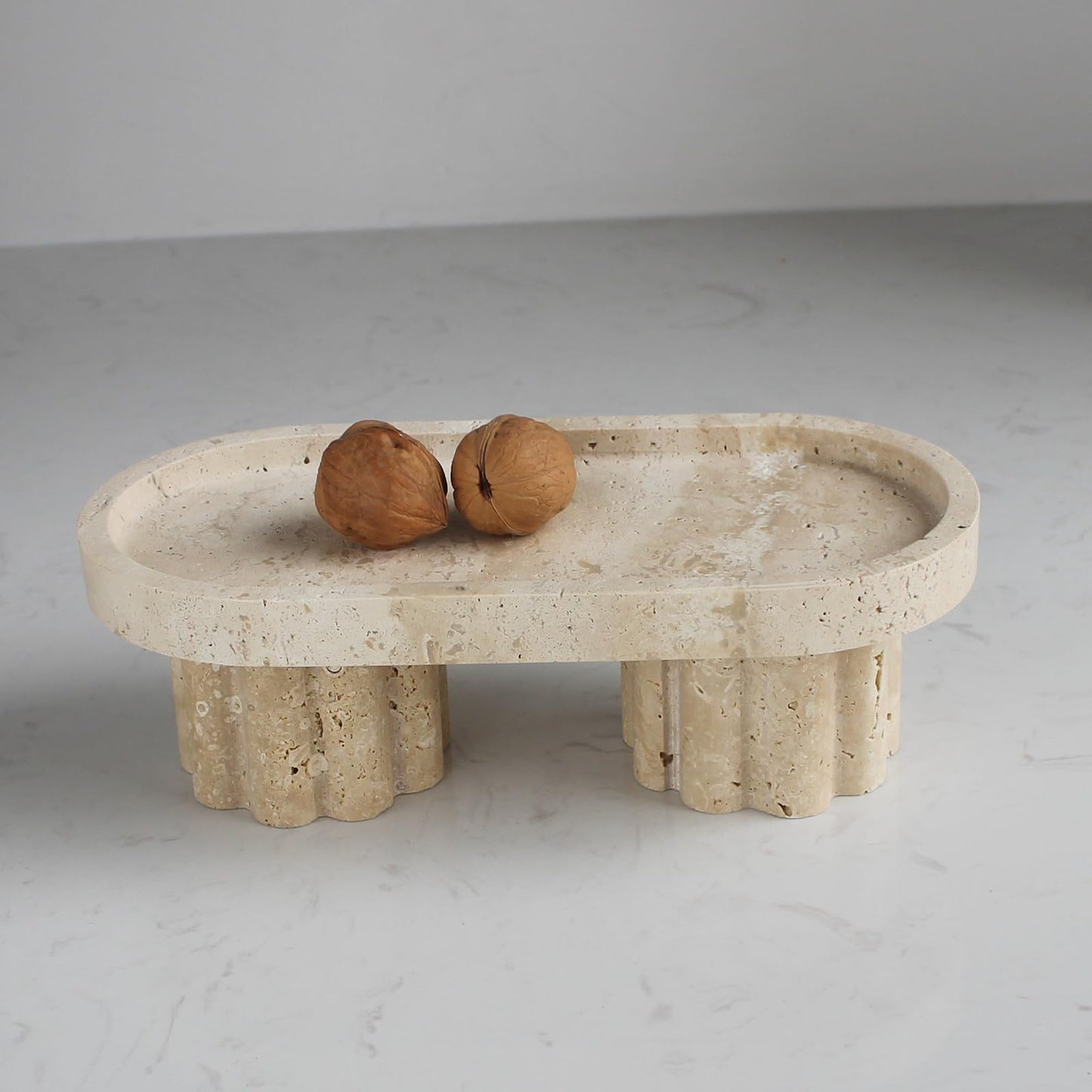 Natural Travertine Marble Oval Tray with 2 Legs, 10" Vanity Decorative Tray for Countertop Organizer, Catchall Tray for Perfume, Candles, Jewelry Dishv