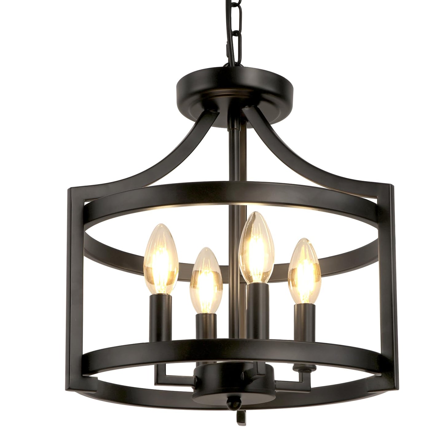WBinDX 4-Light Farmhouse Chandelier, Modern Hanging Pendant Lighting, Convertible Semi Flush Mount Ceiling Light Fixture Rustic Vintage Black Chandeliers for Dining Room Kitchen Foyer Entryway