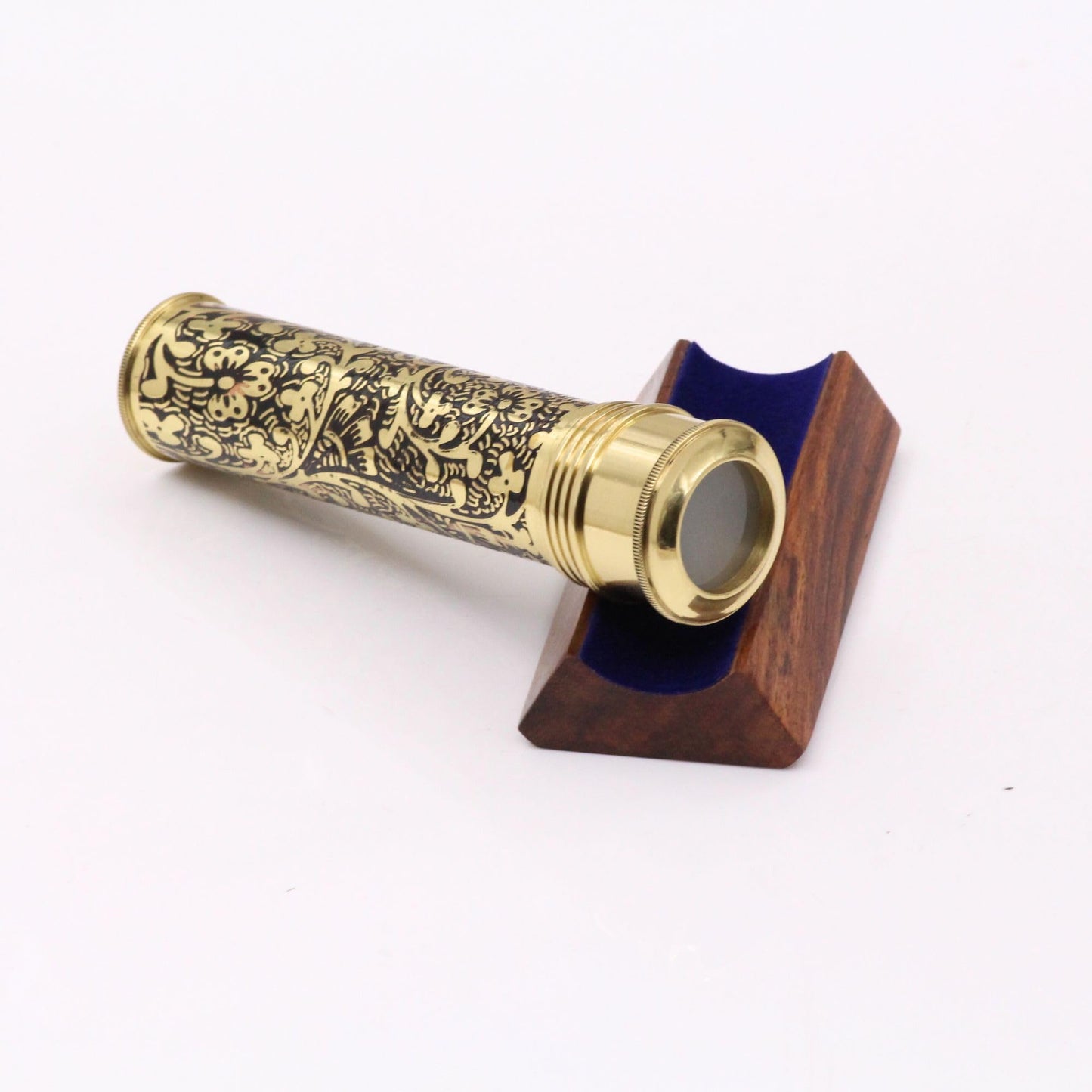 RII Etched Brass Handmade Kaleidoscope Explore Endless Colour with Lampworking Glass Beads, Wooden Display Stand, Dry Object Chamber- A Unique Gift and A New Addition Add Your Kaleidoscope Collection