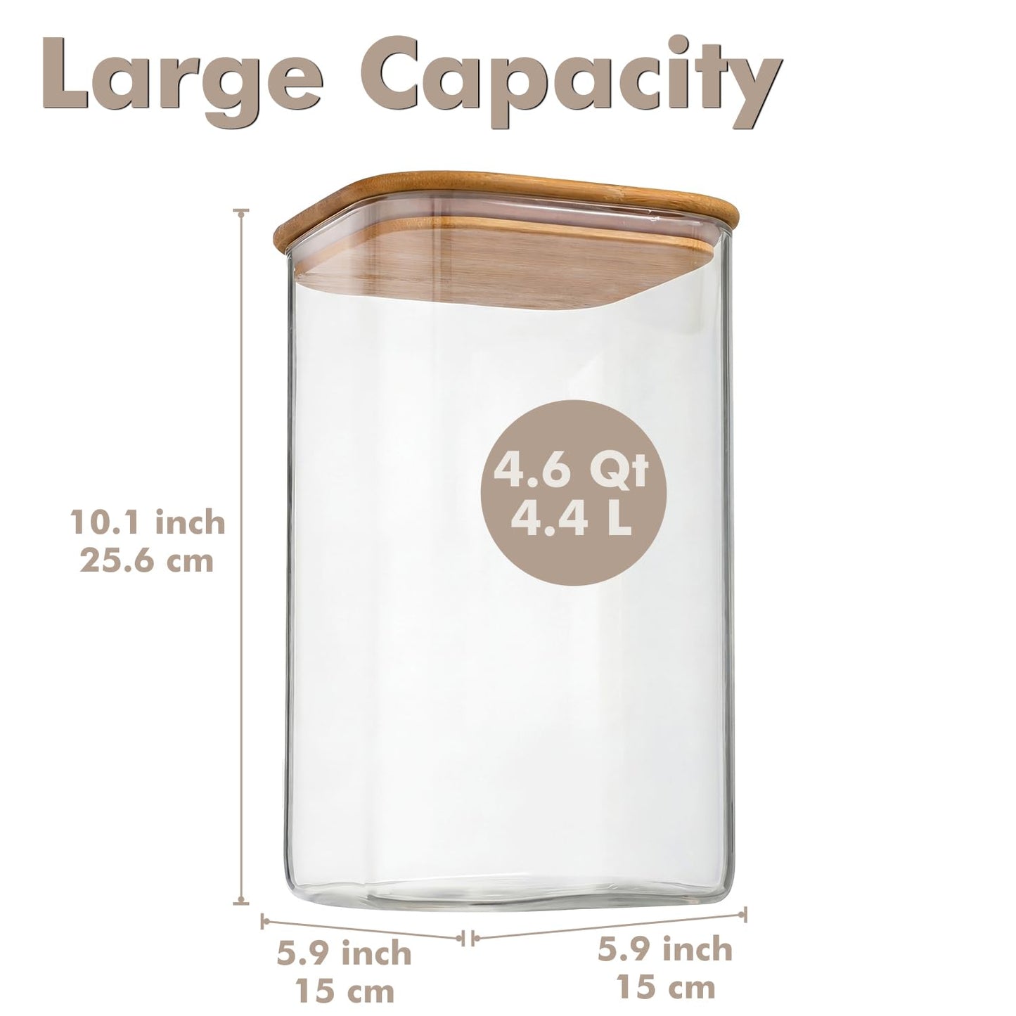 Xoniwis 2-Pack 4.6Qt Large Glass Flour Sugar Storage Containers with Bamboo Lids, Wide-Mouth Food Jars with Measuring Cups for Baking, Gallon Glass Storage Pantry Jars for Sugar, Flour, Rice, Oats