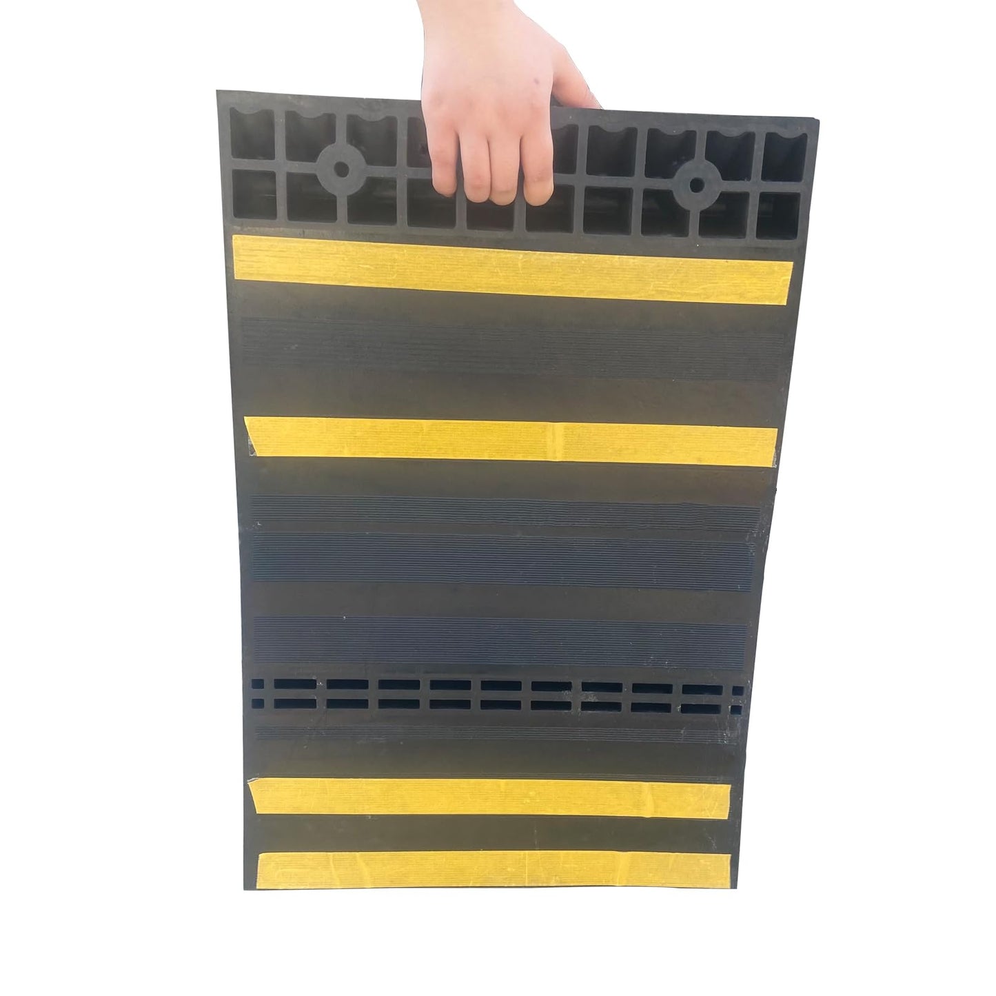 F COME Car Parking Guide Mat, Durable Self Adhesive Anti-Skid Rubber Parking Mat, Wheel Stopper, 2 Pack FoldingTire Guides for Cars, Trucks, 23.6''x15.7''x2.8'' Black with Reflective Strips