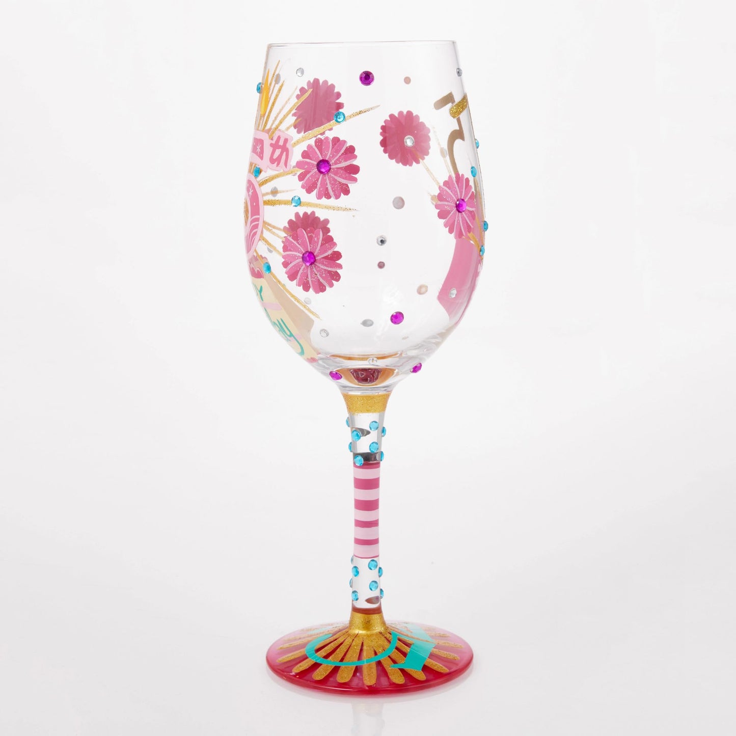 Enesco Lolita Happy 75th Birthday Hand-Painted Artisan Wine Glass, 15 Ounce, Multicolor