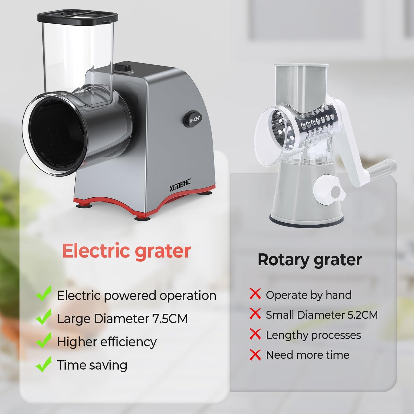 Electric Cheese Grater, Upgraded Salad Maker with 6 Replaceable Stainless Blades, 250W Electric Cheese Shredder, Multi-Function Kitchen Slicer Ice Shaver for Cheeses, Fruits, Vegetables, Nuts, Ice