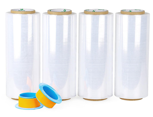 BOMEI PACK Stretch Wrap Rolls 10" x 1000 Ft 4 Pack - 80 Gauge Thick Stretch Film - Clear Plastic Wrap with Handles for Pallet Wrapping Shipping Moving
