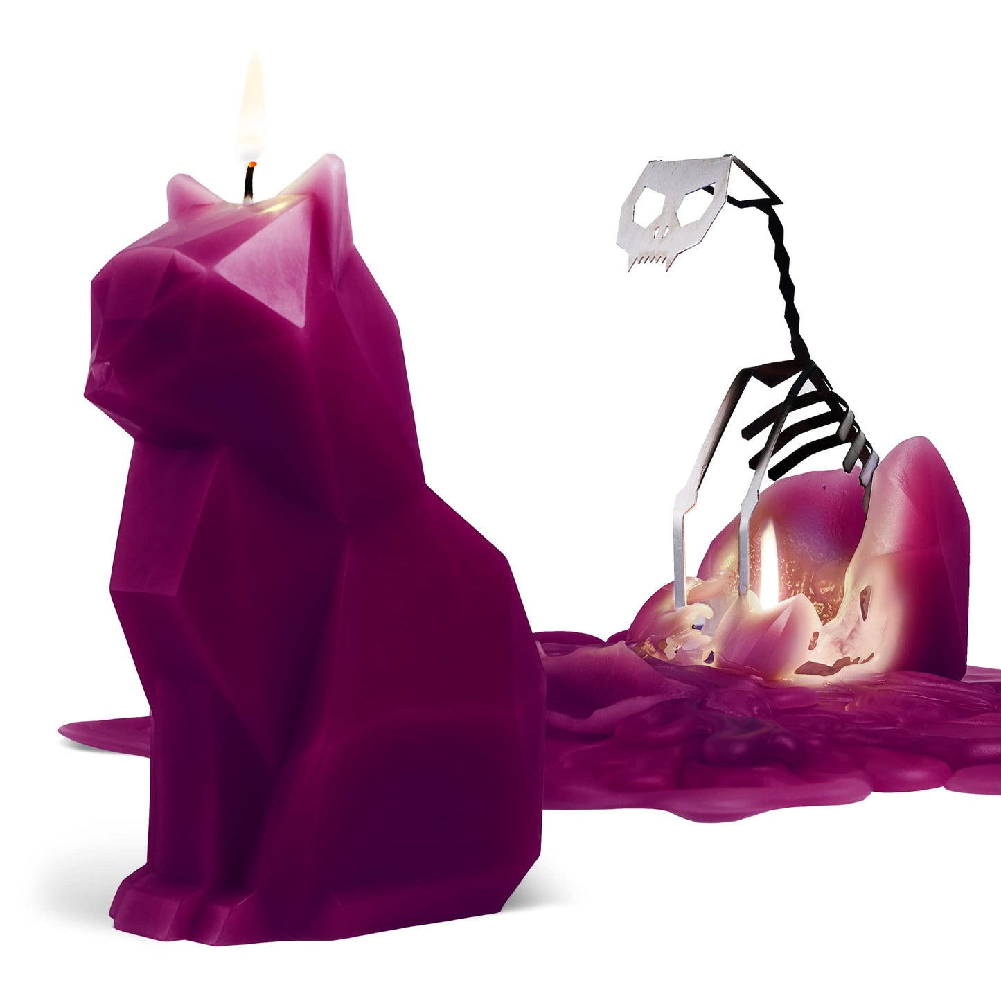 PyroPet Kisa Cat Candle (Burgundy) - The Original Cat Candle with Metallic Skeleton | Halloween Decor | Unique Gift for Cat Lovers | 20-Hr Burn Time | Dimensions: 6.7x2.9x4.5 in
