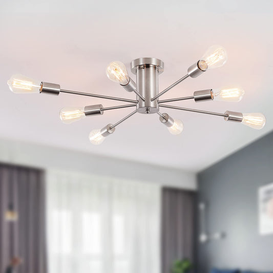 ANKYLHUA Modern Chandelier Ceiling Light Fixture Sputnik Chandeliers Silver Farmhouse Chandelier Over Table 8-Light Flush Mount Ceiling Light Fixture for Dining Room, Living Room, Bedroom, Kitchen