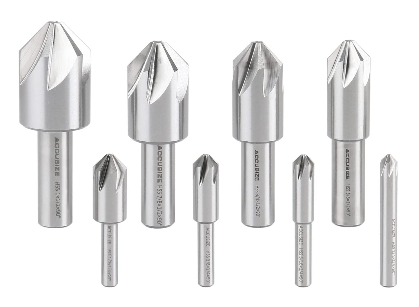 Accusize Industrial Tools 90 Degree 6 Flute H.S.S. Machine Countersink, 8 Pcs, 0206-2016