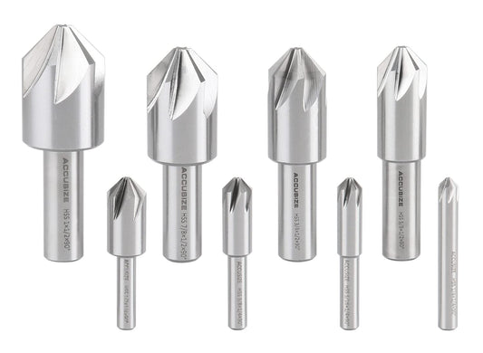 Accusize Industrial Tools 90 Degree 6 Flute H.S.S. Machine Countersink, 8 Pcs, 0206-2016