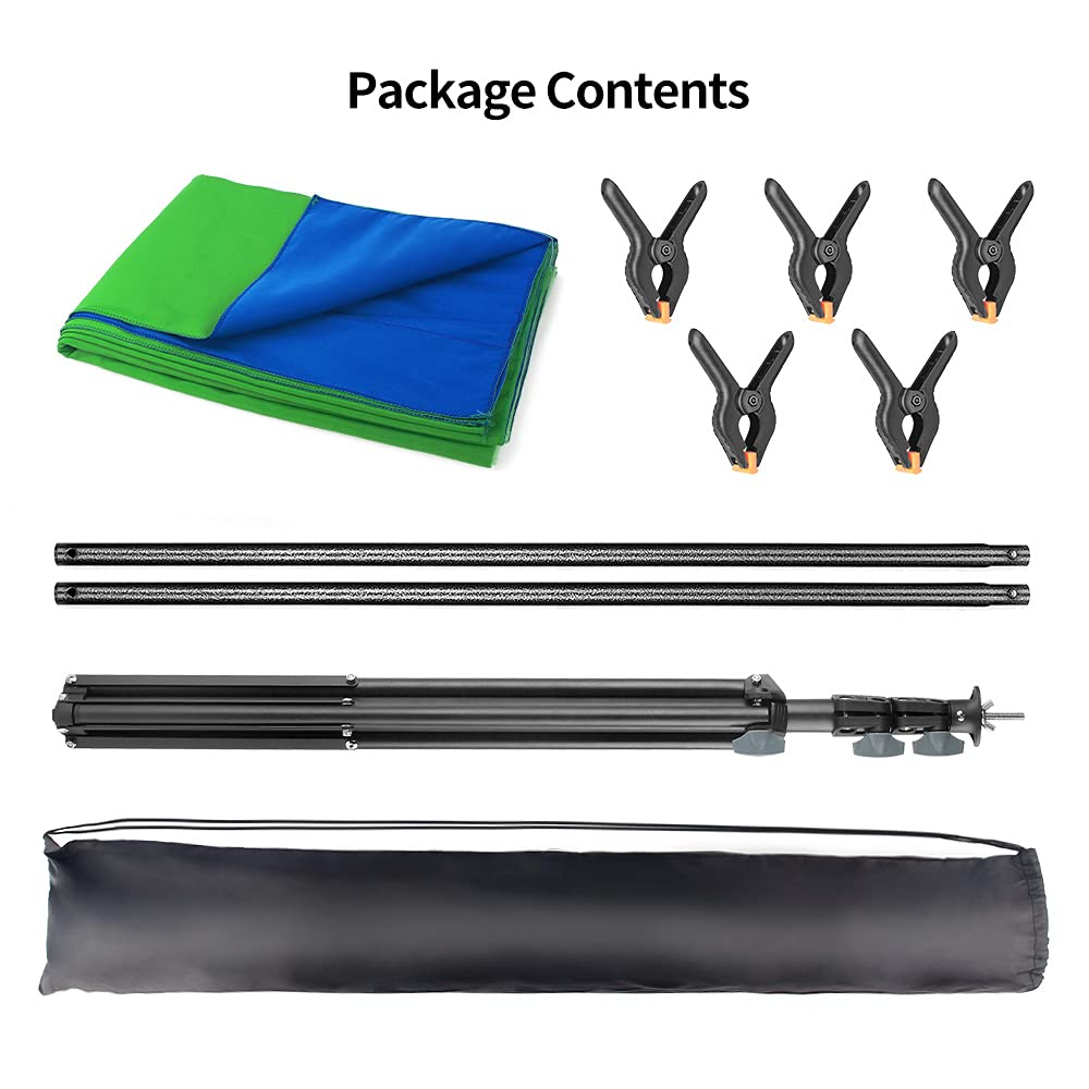 Blue Green Screen Backdrop Kit, HEMMOTOP 2-in-1 6.5x5 ft Green Screen Stand for Streaming,Blue Greenscreen Background with Adjustable Photo Backdrop Stand for Photography,Zoom with Carrying Case&Clips