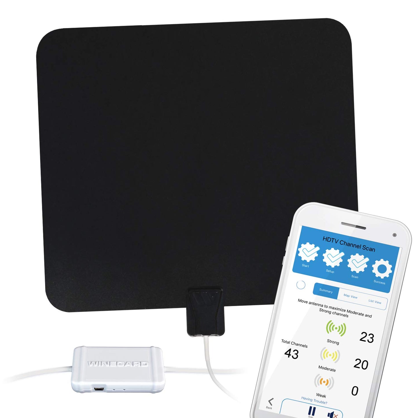 Winegard FlatWave Amped Pro HDTV Indoor TV Antenna – Bluetooth Signal Meter, Integrated Channel Finder, Up to 60 Mile Range, TH-3000