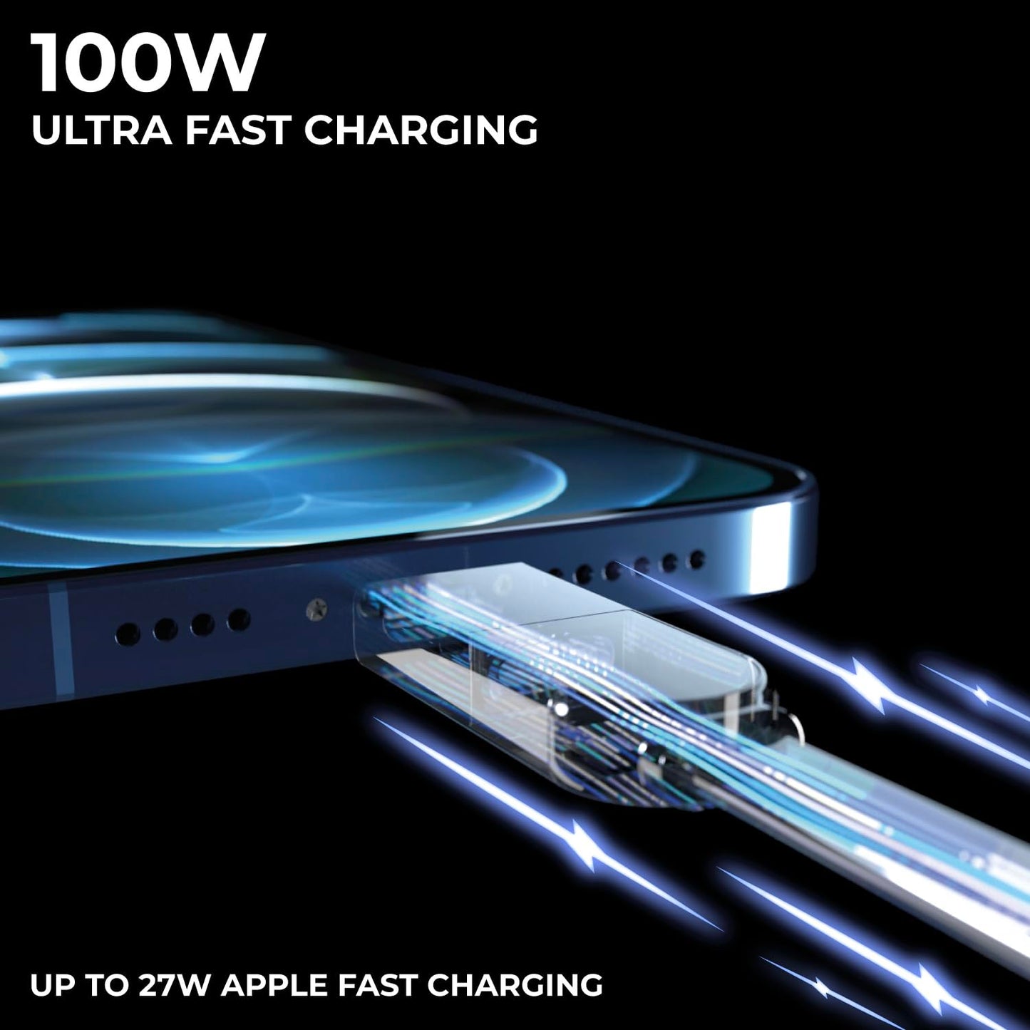 Rolling Square inCharge XL 6-in-1 Multi Charging Cable with 100W Ultra-Fast Charging Power, Portable USB and USB-C Cable, 6.5 Ft/2m, Urban Black