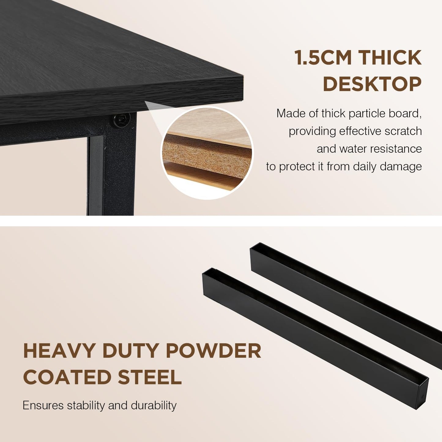 PayLessHere | 47 Inch Computer Desk | Black | Office Desk with Metal Frame, Adjustable Feet | Water-Resistant, Scratchproof Surface | Sturdy Writing Table for Home Office or Study | Pack of 1