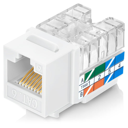 Everest 90° Angled Cat6 Keystone Jacks 50-Pack in White - Slim Profile Female RJ45 Connectors - RJ45 Keystone Jack - Ethernet Wall Jack - Cat 6 Keystone Jack - Cat 6 Wall Jack - Cat 6 Jack