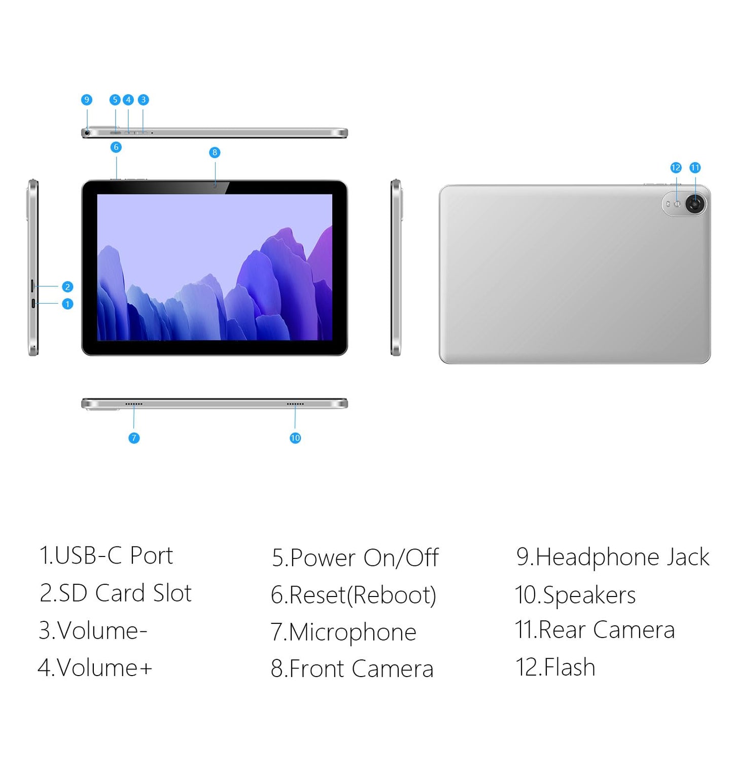 Android Tablet, 10.1 inch Android 13 Tablets 6GB RAM 64GB ROM 1TB Expand, 1280x800 IPS HD Touchscreen,6000mAh Battery, Bluetooth, Dual Camera, GMS, WiFi （Silver