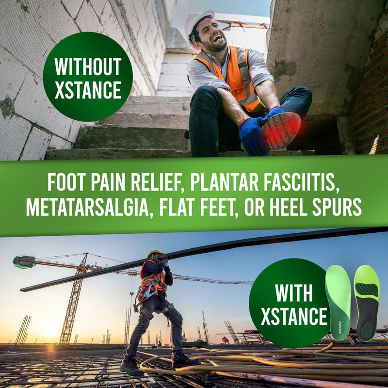 XSTANCE Insoles for Shoes and Work Boots | Plantar Fasciitis Relief & Arch Support | Orthotic Inserts for Men & Women | Relieve Foot Pain | Anti-Fatigue Good for 200+ lbs (8-10 Men / 9-11 Women)