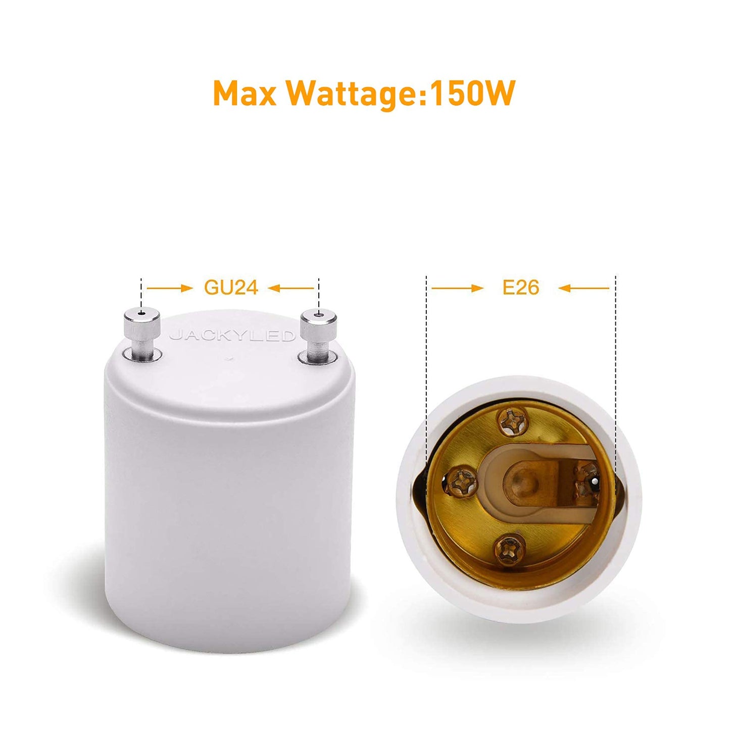 JACKYLED GU24 to E26 E27 Adapter 50-Pack Heat Resistant Up to 392℉ Fire Resistant Converts GU24 Bi-Pin Based Fixture to E26 E27 Standard Screw-in Socket