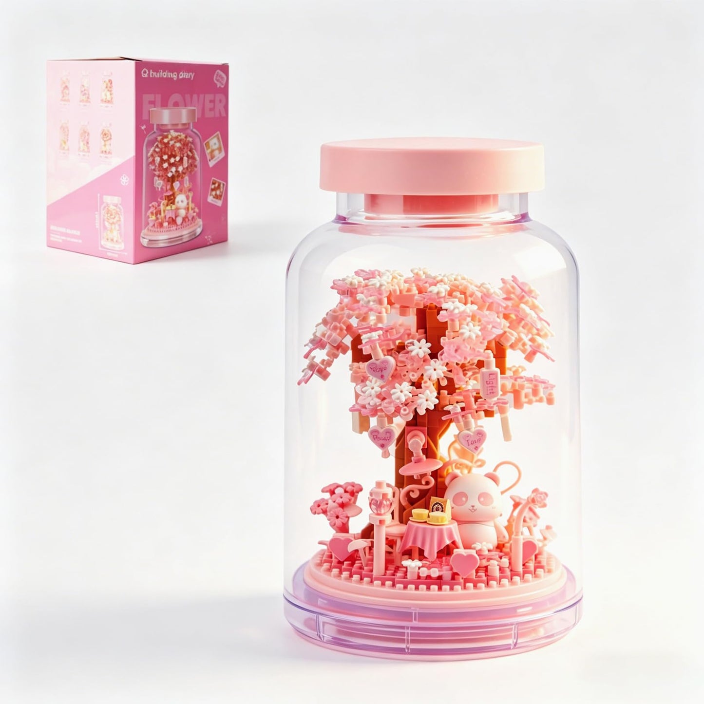 Insgen DIY Panda Cherry Blossom Tree Building Blocks Set, Micro Bricks Model Kit for Adults Teens, Home Office Shelf Decor, Detailed Simulation Miniature Craft (Panda Cherry Tree)