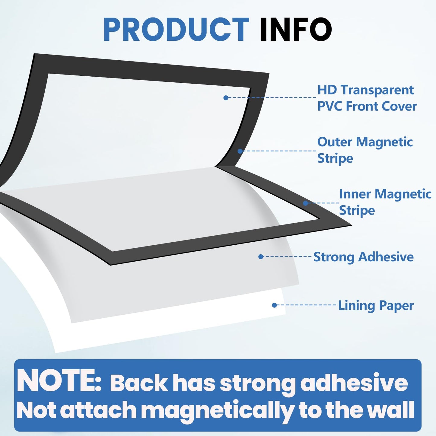 NUITPY 50 Pack Magnetic Sign Holder, 8.5in x 11in Self Adhesive Wall Mount Magnetic Document Holder, Magnetism Border Sign Holder with Transparent PVC Front Cover