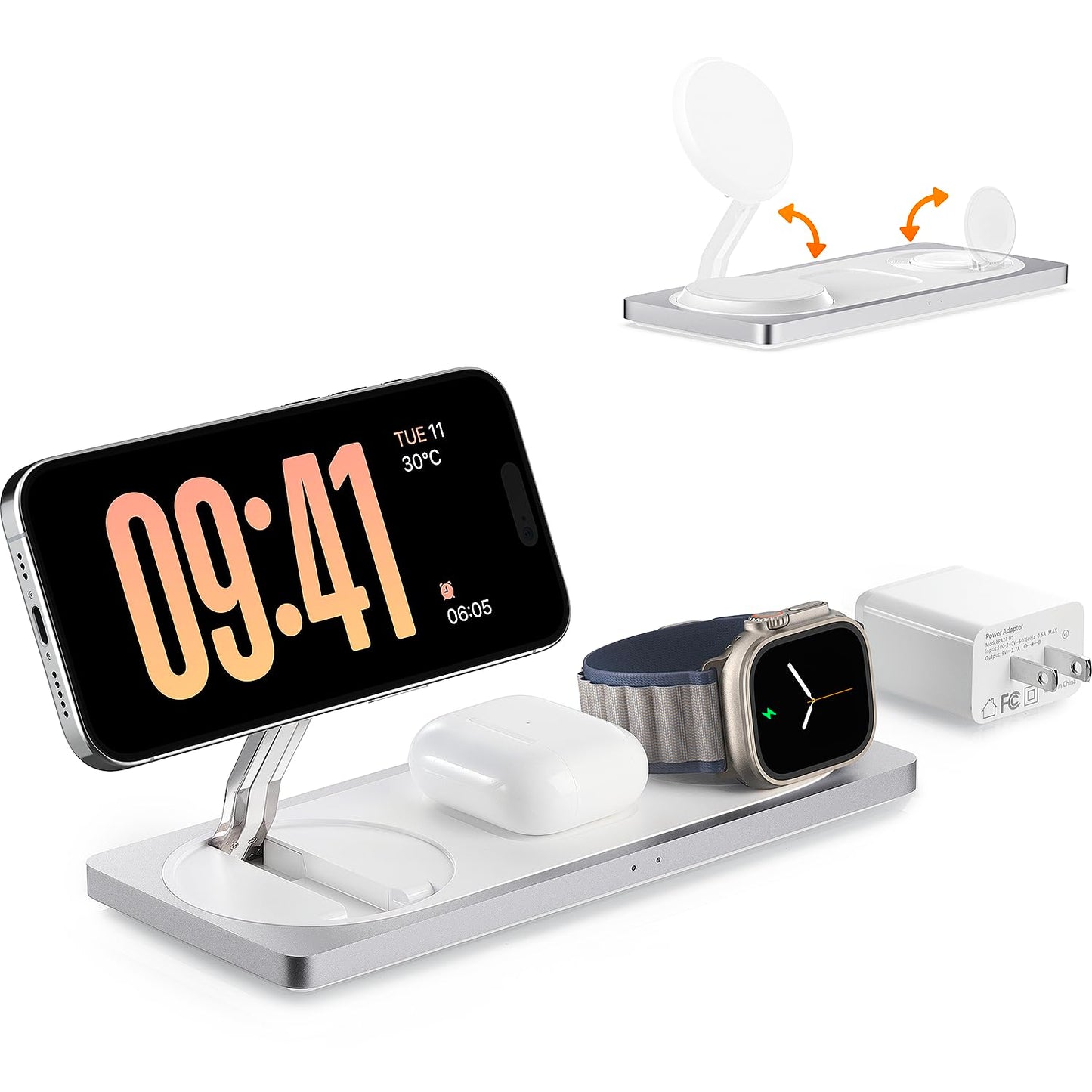 3-in-1 Charging Station for Apple Devices: Used for iPhone and Watch Charging Station with Magsafe Charger Stand, Wireless Charger for iPhone 17 Air 16 15 14 13 Series, Apple Watch Ultra, AirPods Pro