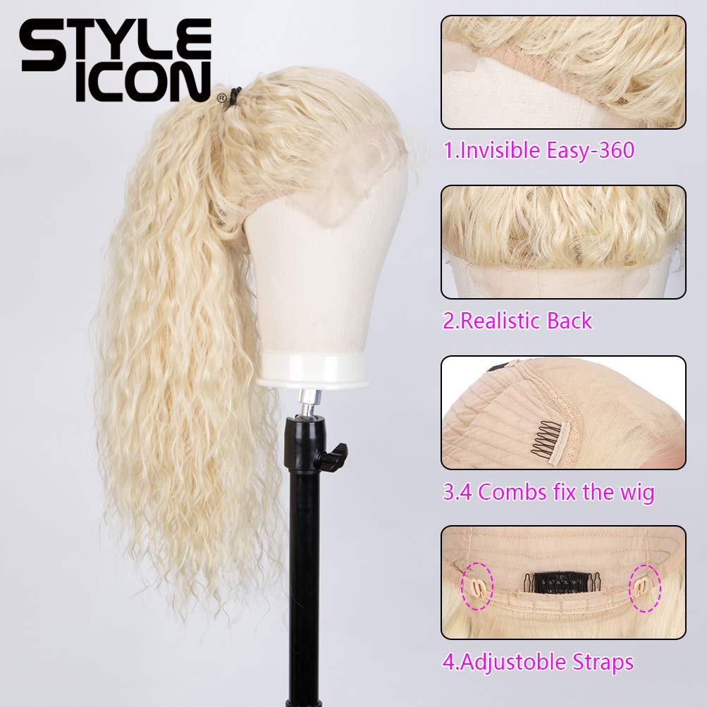 Style Icon Easy-360 Lace Wigs 13x6 Free Part Lace Frontal Wigs 32” Long Water Wave Wig Synthetic Wig (32 Inch, 613)