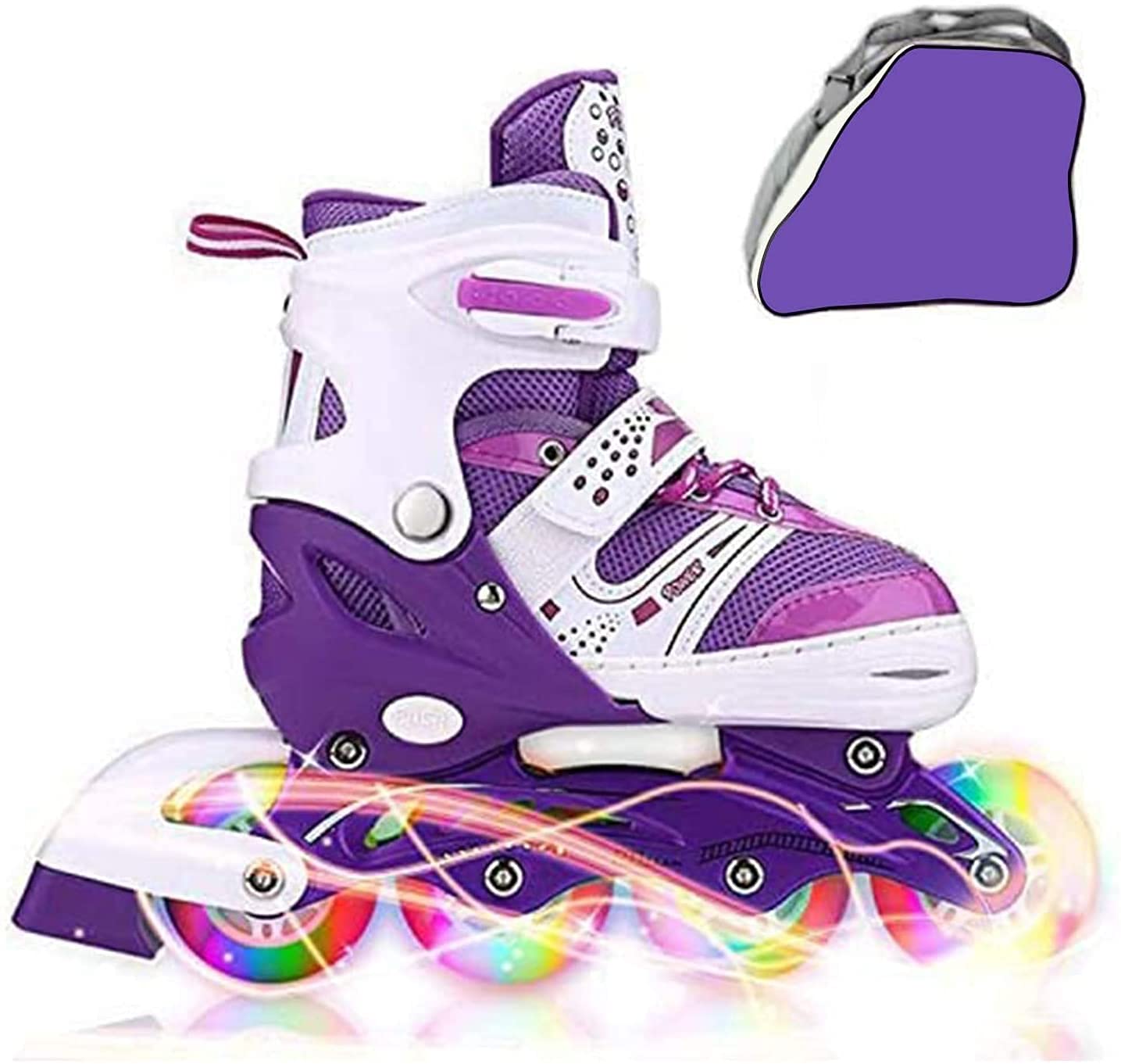 Kids Adjustable Flashing Inline Skates for Boys, Girls and Adults with Full Light Up Wheels, Outdoor Roller Skates for Kids Beginner Ages 6-8-12-14, Men and Women