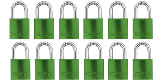 ABUS Green 72/40 Lockout Tagout Padlock w/ 1" Shackle, 12 Pack, Keyed Alike, 12 Padlocks with 24 Keys