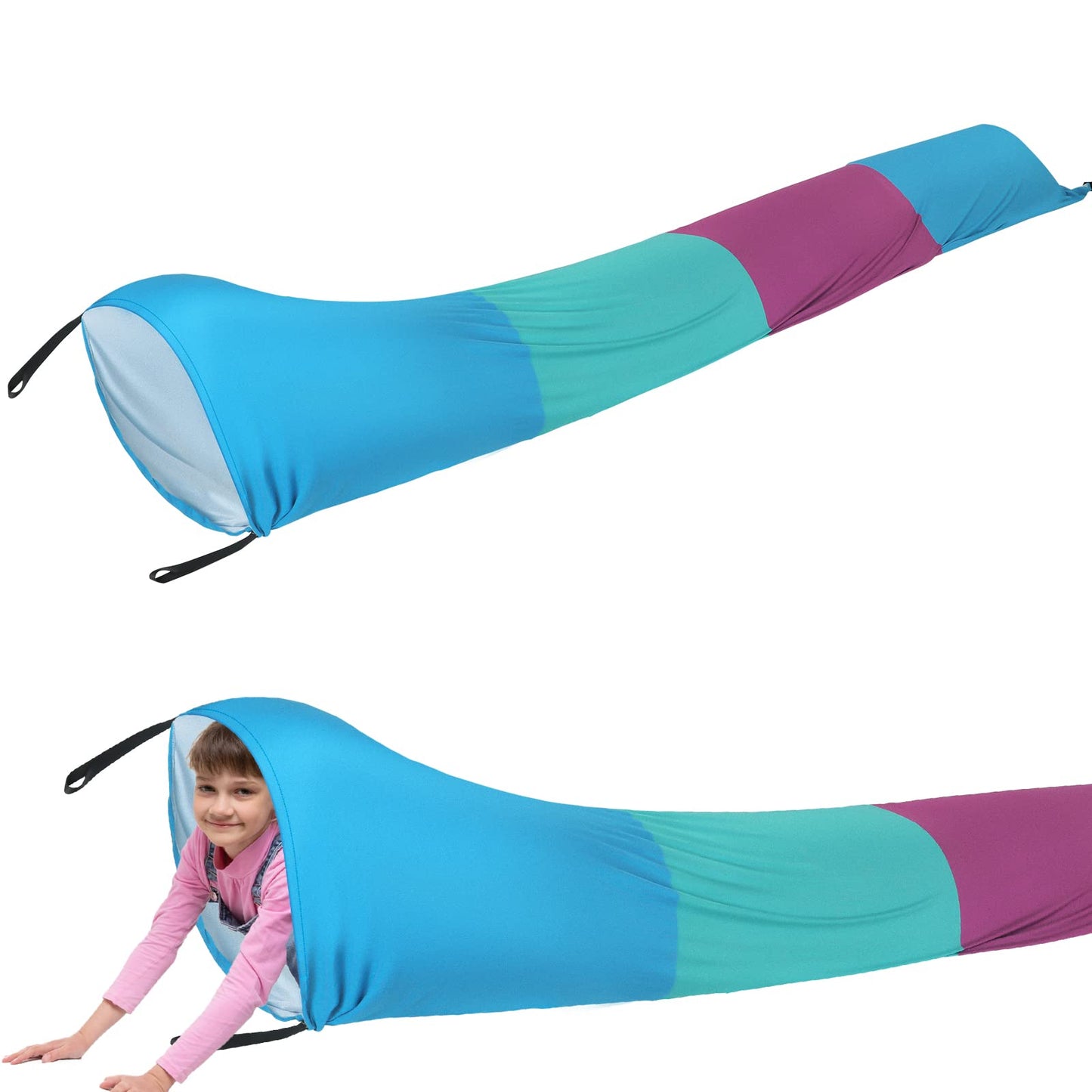 Shappy 12 ft Sensory Tunnel Crawl Resistance Tube for Calm Sensory Tent Compression Tube Play Tunnel Toys for Kids Birthday Gifts Outdoor Indoor Game(Purple, Green, Blue)