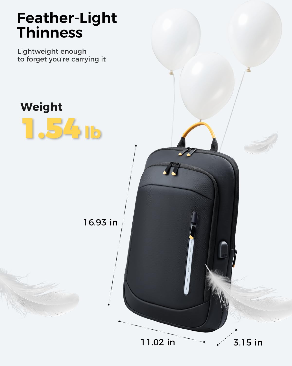 Lekespring Slim Laptop Backpack for Men, 15.6 Inch Expandable Business Travel Backpack with USB Charging Port, 1.54Lbs Lightweight Work Computer Bag, 600D Waterproof Durable Backpack, Black