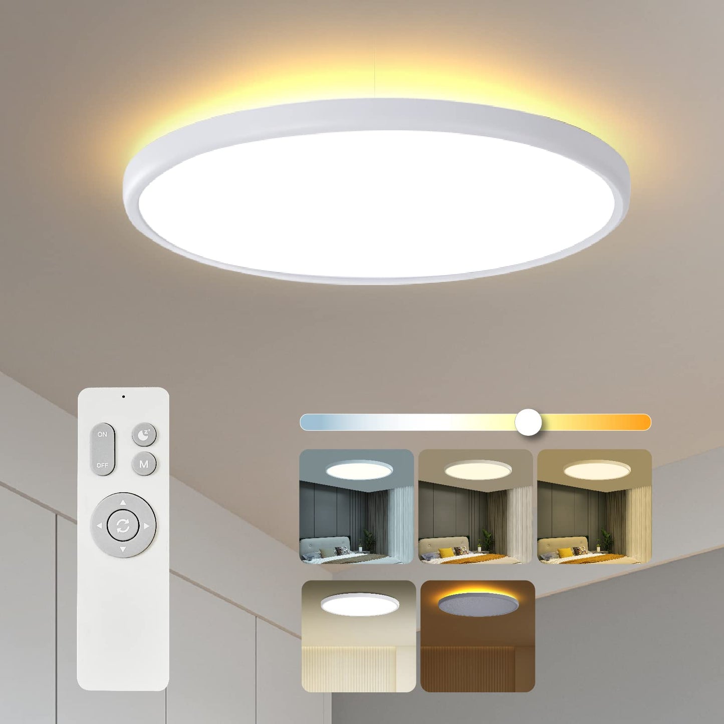 Roomratv Ceiling Light Flush Mount with Night Light, 36W Light Fixture with Remote Control, Full CCT and Brightness Adjustable, 18Inch Led Ceiling Light for Kitchen, Office, Kids Room