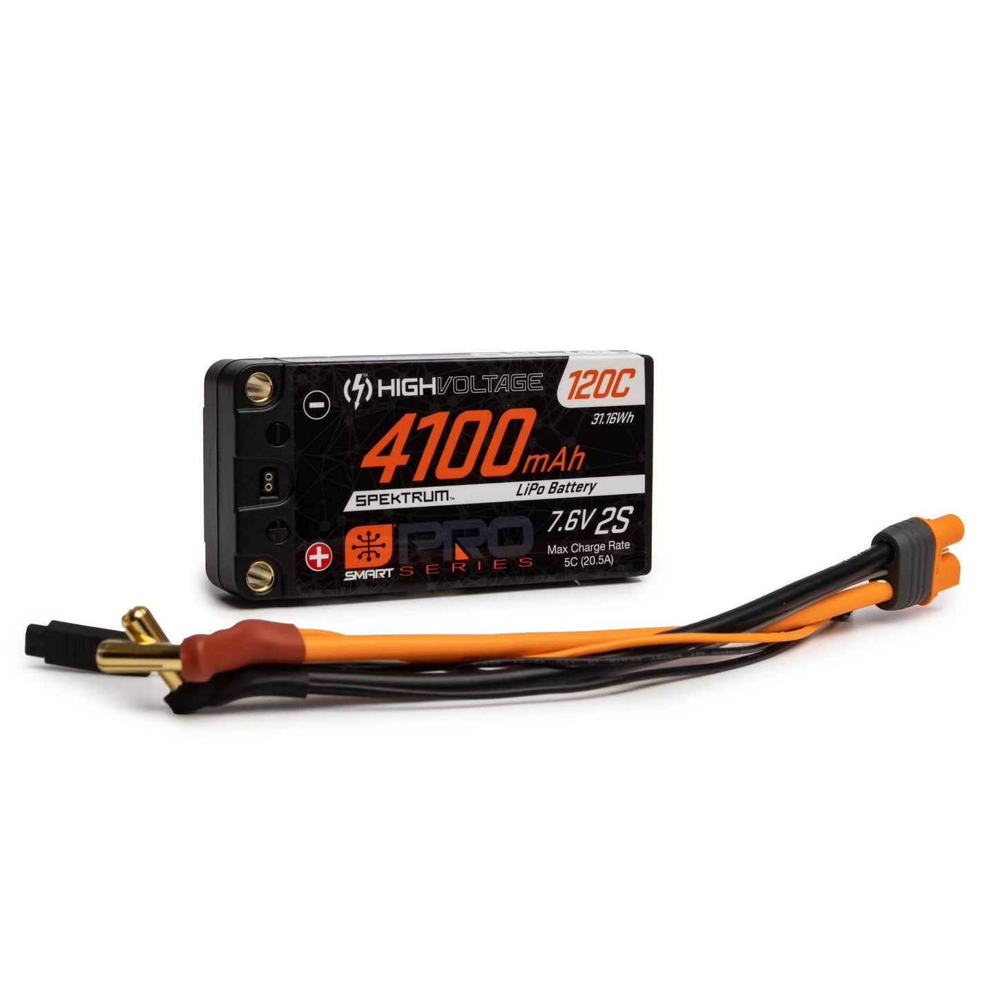 Spektrum 7.6V 4100mAh 2S 120C Smart Pro Race Shorty Hardcase LiHV Battery: Tubes, 5mm, SPMX412S120HT