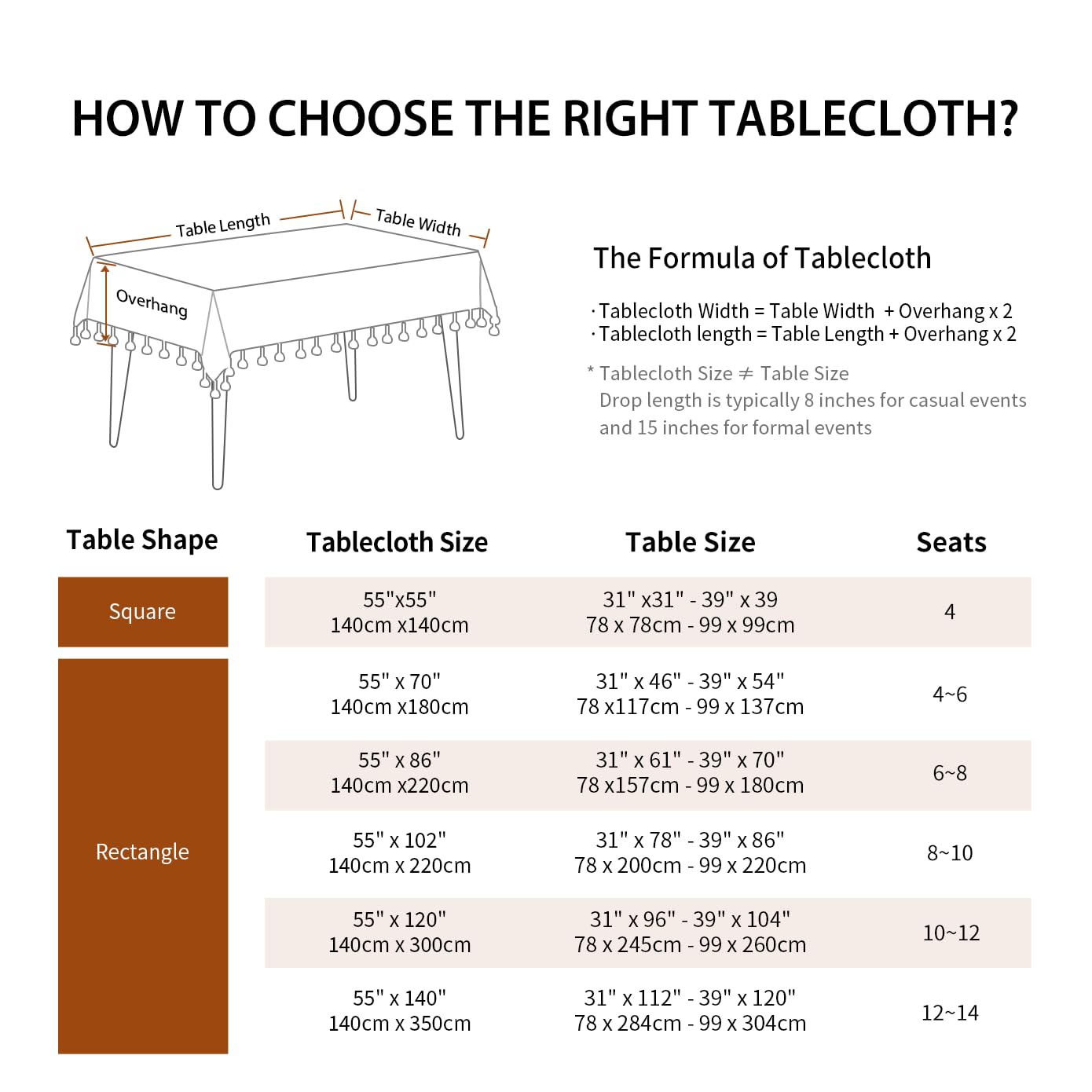 Deep Dream Tablecloths, Waterproof Table Cloth, Linens Wrinkle Free Anti-Fading, Rustic Table Cover Decoration for Kitchen Dinning Christmas (Rectangle/Oblong, 55''x102'',8-10 Seats, Light Coffee)