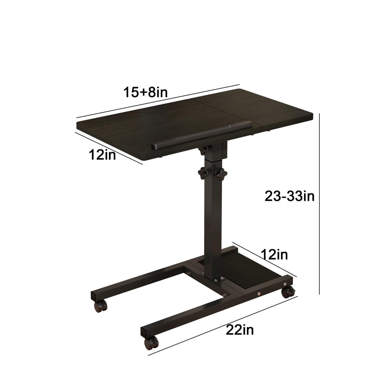 Laptop Desk Stand for Bed Portable Desk Overbed Bedside Mobile Laptop Table Rolling Foldable Table Adjustable Height with Locked Wheels & Mouse Pad for Office Sofa (Dekuwood Black)