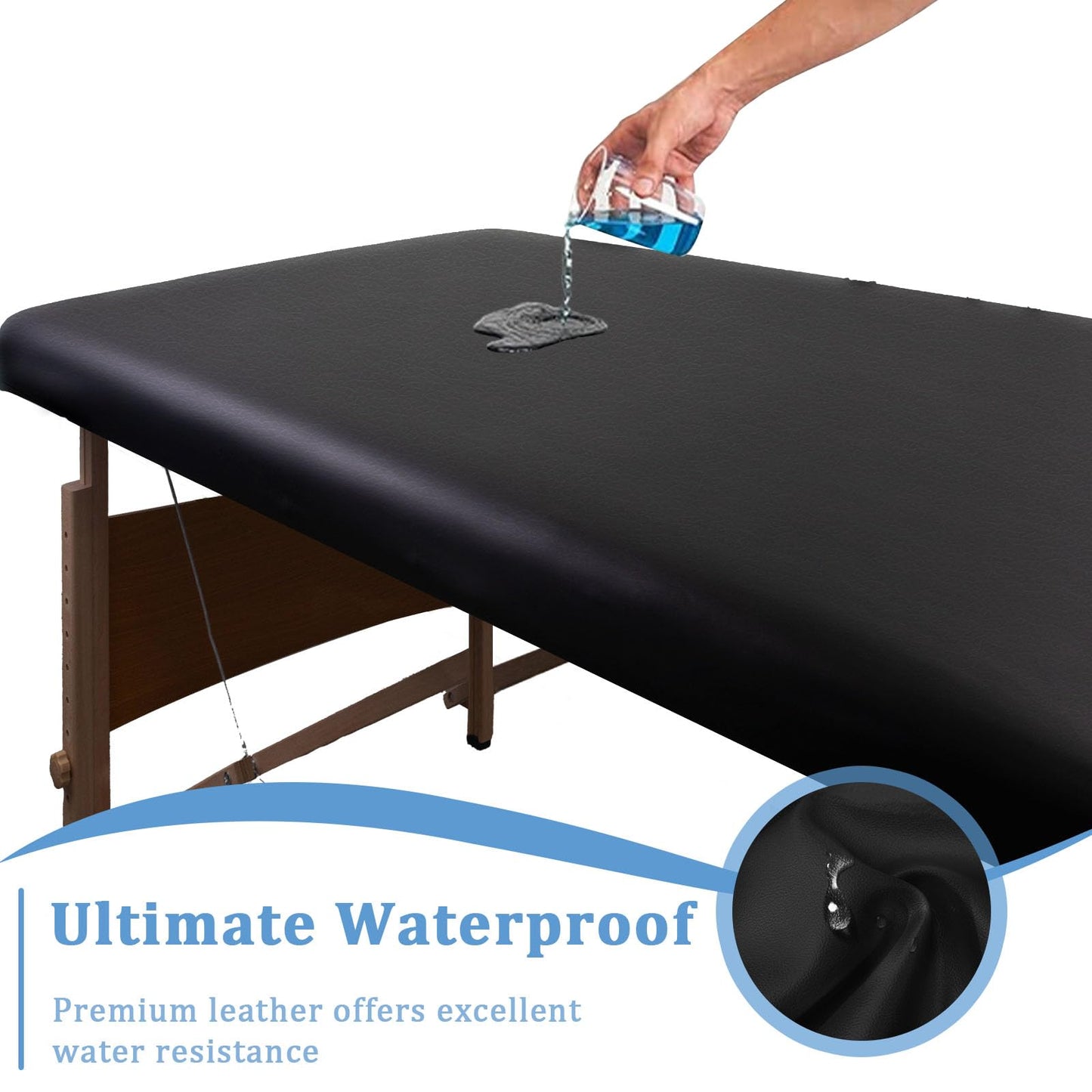 KIDOACOW Leather Massage Table Cover Protector Wipeable Massage Table Cover Fitted Replacement Sheet Cover for Massage Bed/Spa Bed/Lash Bed, Fits 28-32" Wide (Black, 1Pcs)