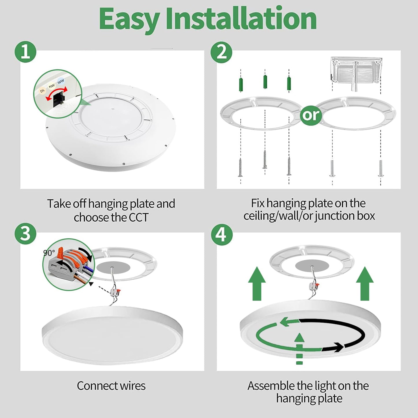 24 Inch Large LED Flush Mount Ceiling Light, 50W,5480LM, 3000K/4000K/6000K CCT Selectable,White Round Flat Panel Low Profile Ceiling Light Fixtures for Hallway, Kitchen, Bedroom, Laundry Room