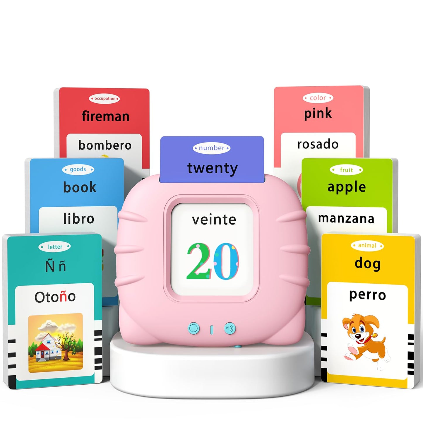 Kidzdo Spanish and English Audible Toys with Music, Bilingual Talking Flash Cards for Toddler/Beginning, ABC,Numbers,Colors,Shapes,Español/English Talking Flash Cards for Preschool,Kindergarten