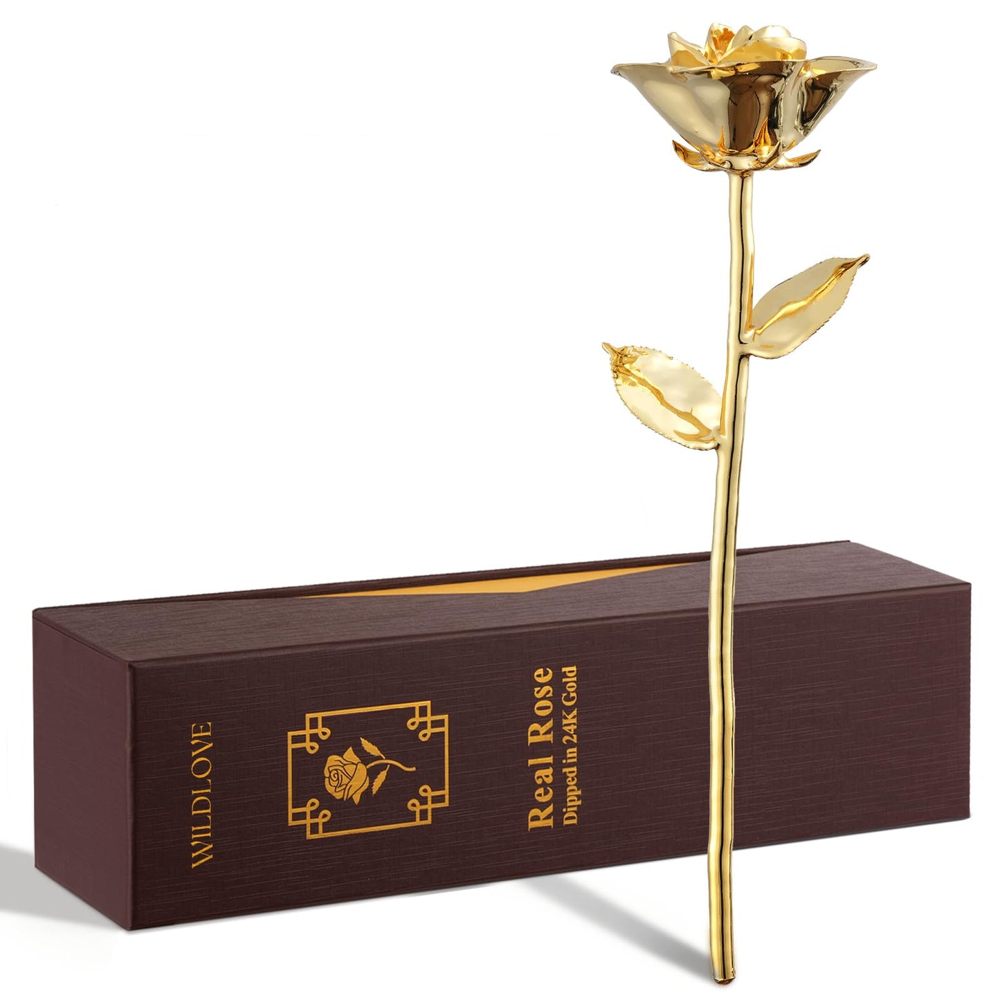 WILDLOVE 24K Gold Dipped Rose - Real Natural Rose Preserved in Pure Gold - Romantic for Her - Unique Birthday, Valentine's, Mother's Day Present for Women, Wife, Girlfriend, Mom