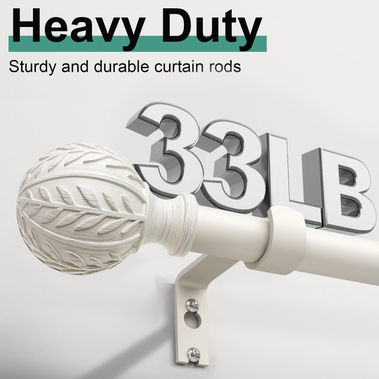 QDWIS Antique White Curtain Rods for Windows 48 to 84 inch,1" Adjustable Heavy Duty Window Curtain Rod with Leaf Finials,Rustic Decorative Drapery Rods Set,Size:36-88''