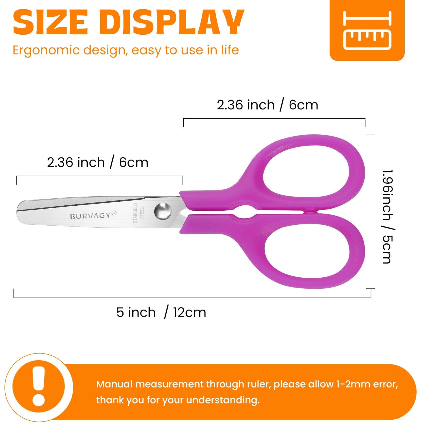 BURVAGY 120Pack 5" Small School Student Blunt Craft Kids Scissors, Sharp Stainless Steel Blades Safety Comfort Grip Scissors for Kids Children Cutting Paper, 5Inch