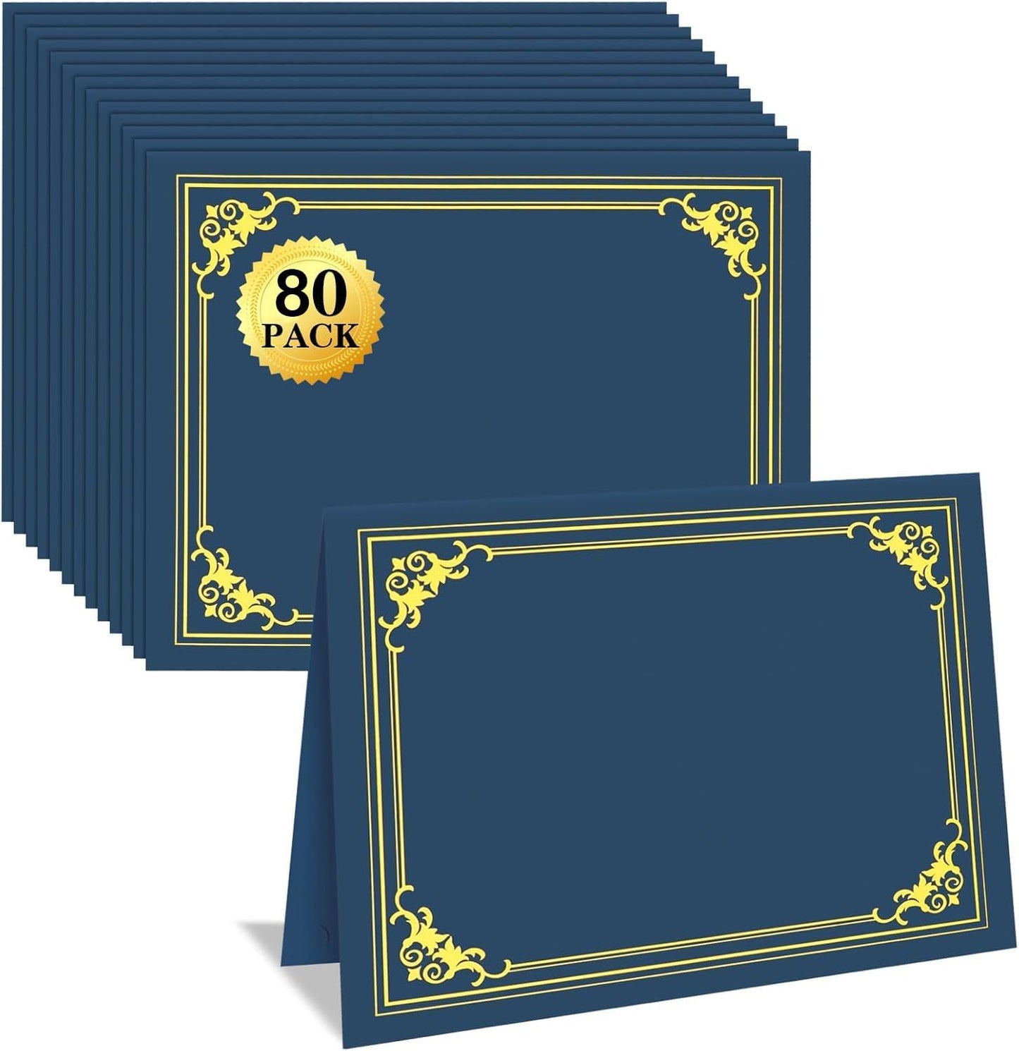80 Packs Certificate Holders, Navy Blue Certificate Covers, Diploma Holders, Certificate Folders with Gold Foil Border for Letter Size 8.5" x 11" Certificates, Diploma, Documents, Award Cover