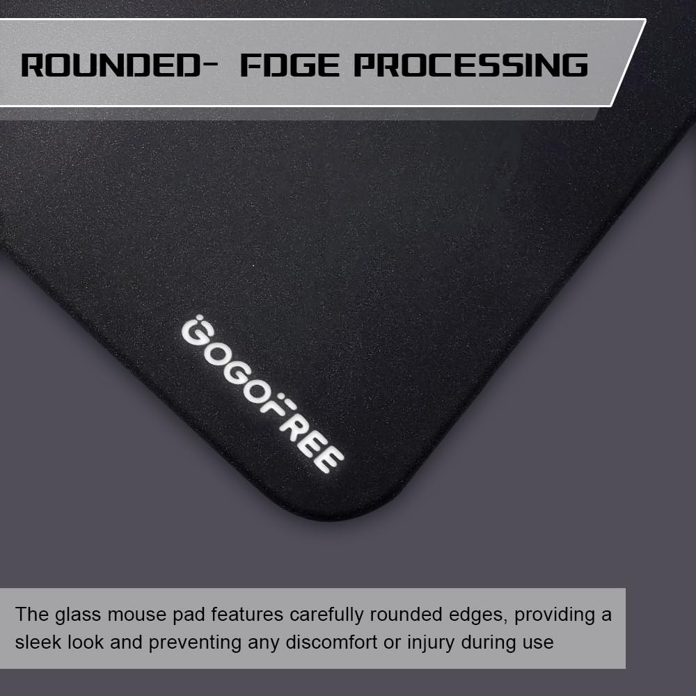 gogofree Glass Mousepad for Gaming, Ultra Smooth Mouse Mat with Hard Surface, Tempered Glass Mouse Pad Precision Speed Control for Games and Office (Black, 19.7" L x 15.7" W)