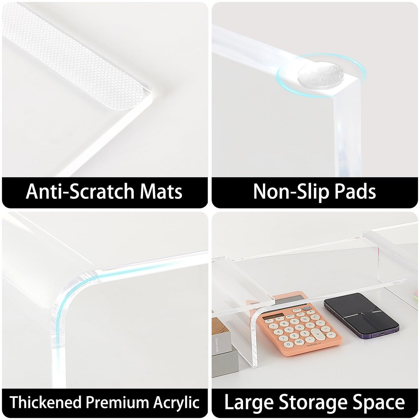 LEKETREE Acrylic Monitor Stand , Clear Monitor Stand for Desk, Computer Accessories for Home Office, Desk Organizer Shelf for Laptop, PC, Multi Media and more