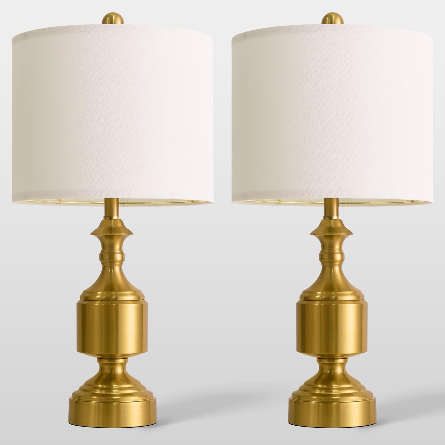 BOBOMOMO Gold Table Lamps Set of 2-20.5" Modern Metal Bedside Lamps for Nightstand, Mid-Century Night Stand Lamps with Linen Shade, Small Lamps for Bedroom Side Table & Home Office