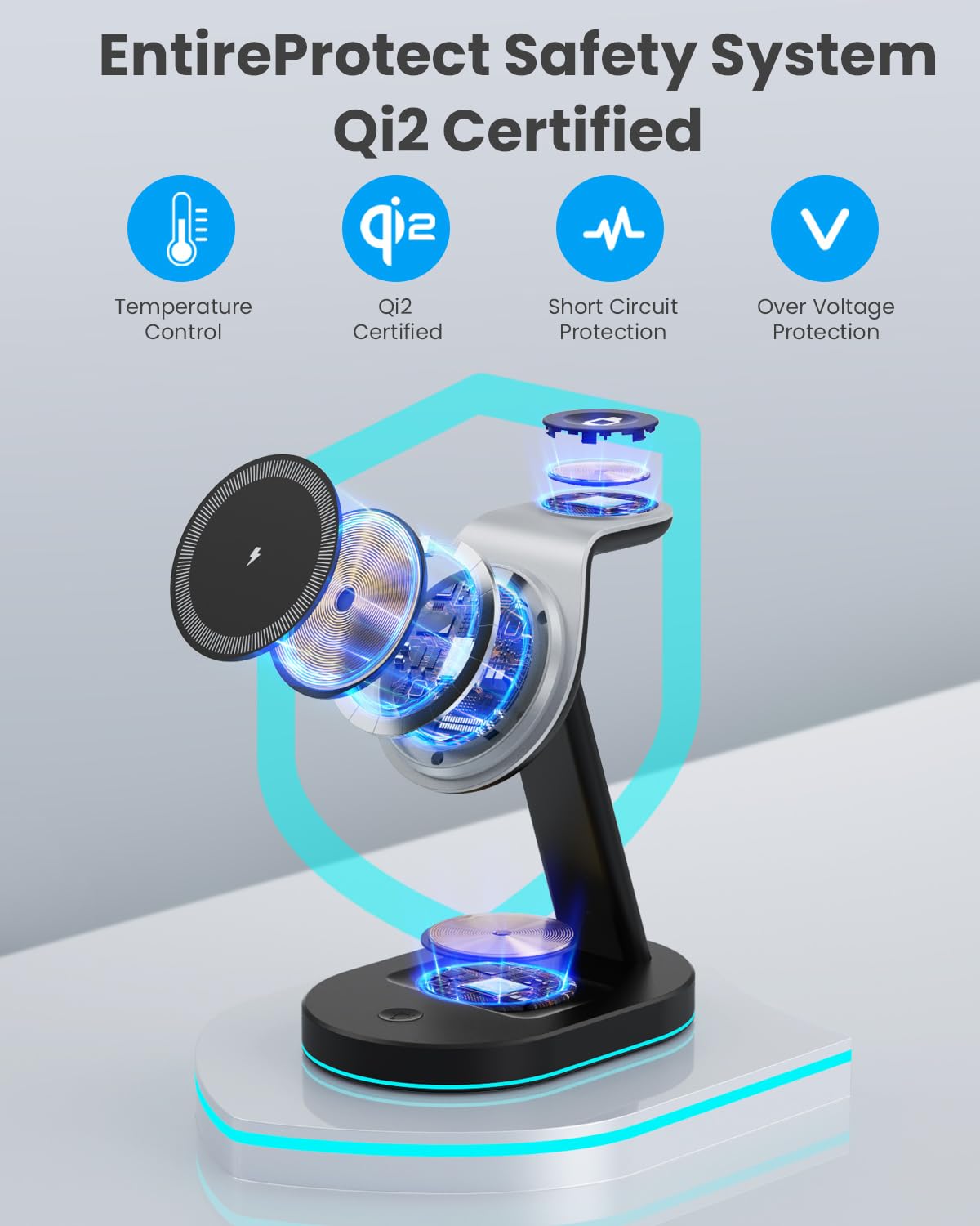 4 in 1 Wireless Charger Charging Station for iPhone,Qi2 Certified 15W Magnetic Charging Stand for Mag-Safe with 30W USB C Adapter&Friendly Night Light for iPhone 16/15/14/13/12,Apple Watch,AirPods