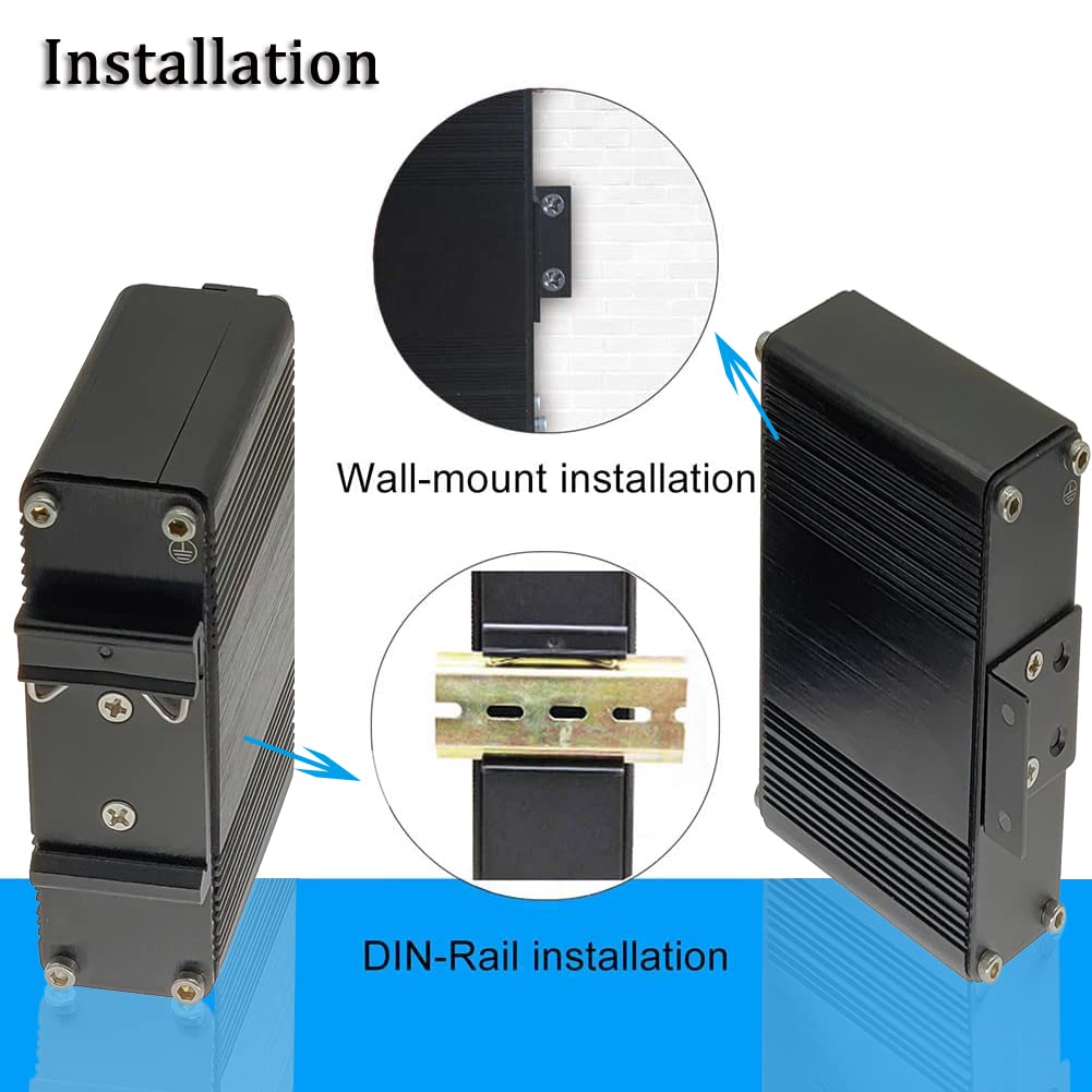 Steloproad Mini Industrial Gigabit Media Converter Hardened 10/100/1000Mbps RJ45 Ethernet Optical Transceiver with 100/1000Base-FX SC Port Auto Detection Up to 20km Over Single Mode Fiber 12~48V DC