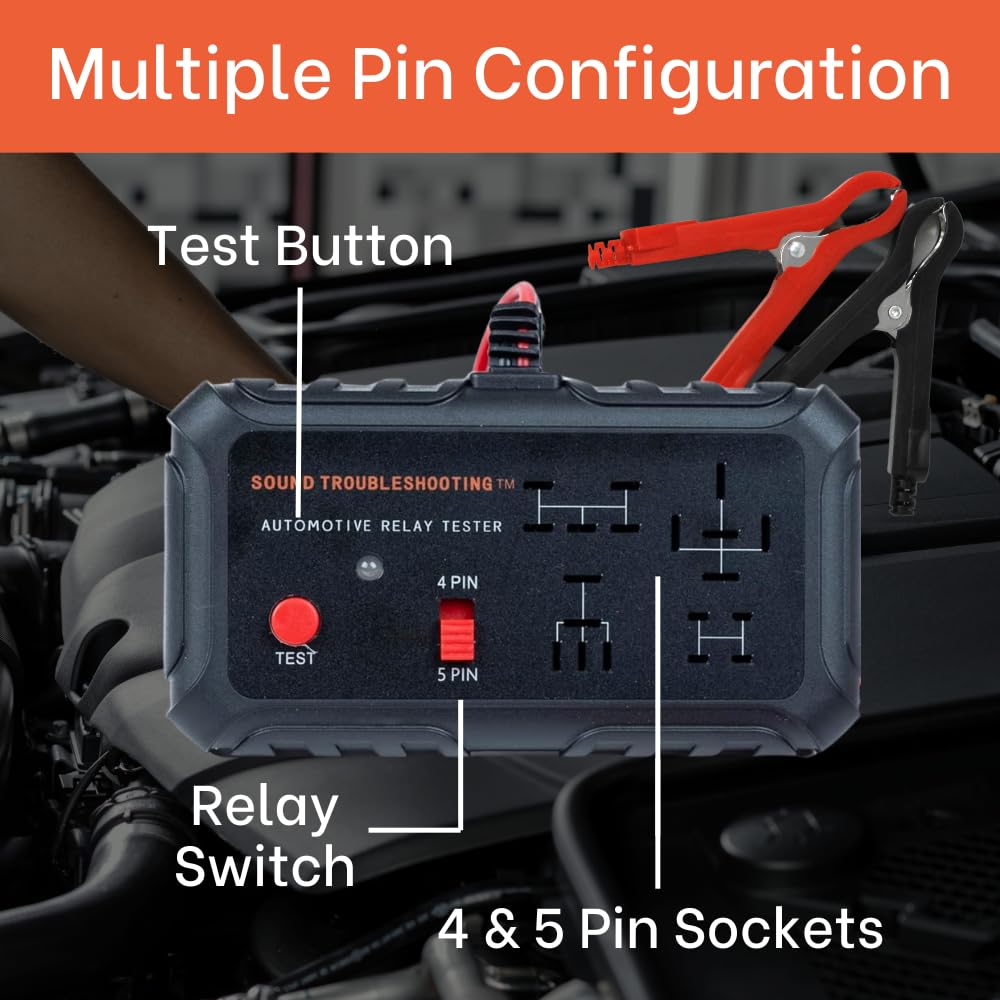Sound Troubleshooting Automotive Relay Tester - 4 & 5 Pin 12V Auto Diagnostic Tool, Small Handheld DIY Car Tester with Battery Clips, Relay Testing Kit, Electrical Systems Tool | Patented