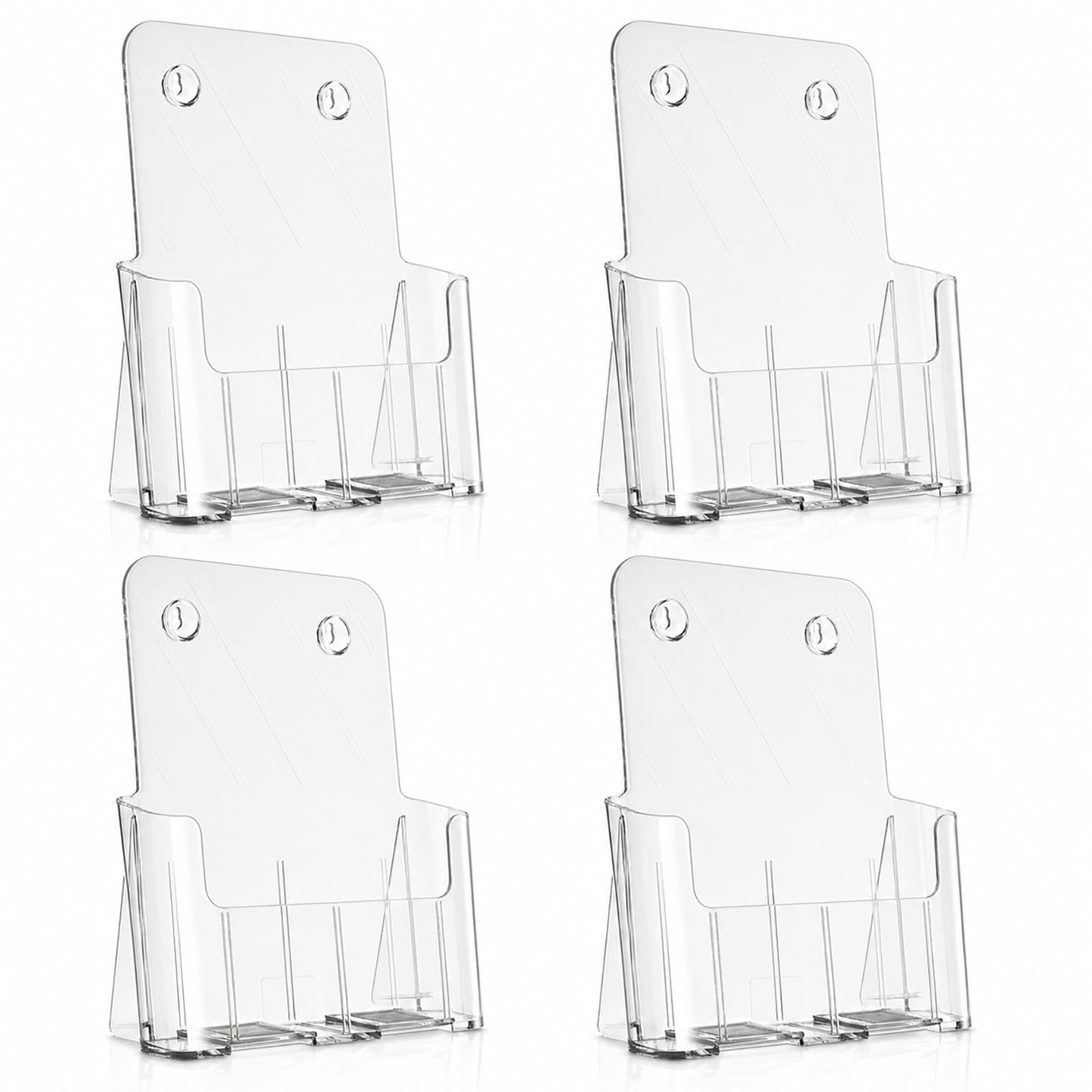 Argvey Acrylic Brochure Holder 8.5 x 11 inches, 4 Pack Clear Brochure Display Stand with Removable Divider for Trifold 4 Inches Wide Pamphlet, Plastic Flyer Holder for Magazine, Literature, Booklet